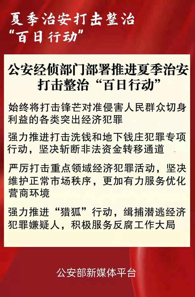 夏季治安打击整治“百日行动”—— 公安经侦部门强力推进打击洗钱和地下钱庄犯罪专项行动